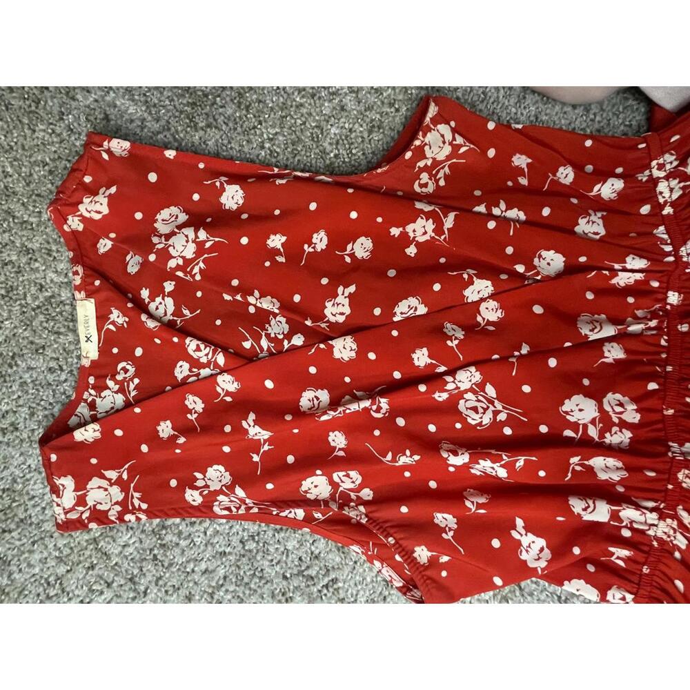 Everly | Anthropology Red Floral Dress Size L Made in USA - Picture 6 of 9